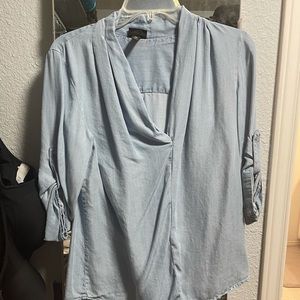 Chambray blouse with elbow-length sleeves